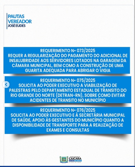 Pautas importantes de autoria do Vereador José Eudes.