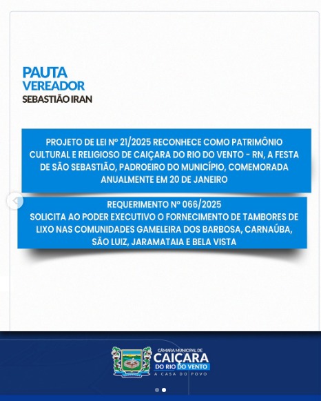 Pauta importante de autoria do Vereador Sebastião Iran, aprovada em sessão ordinária no dia 23 de junho.